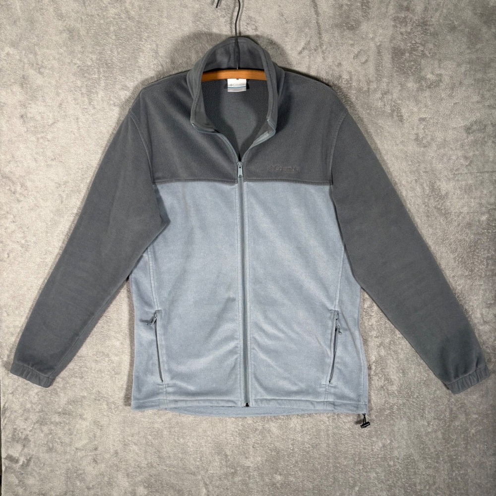 Columbia Mens LT Tall Full Zip Fleece Jacket Gray Two Tone Mock Neck WT3220